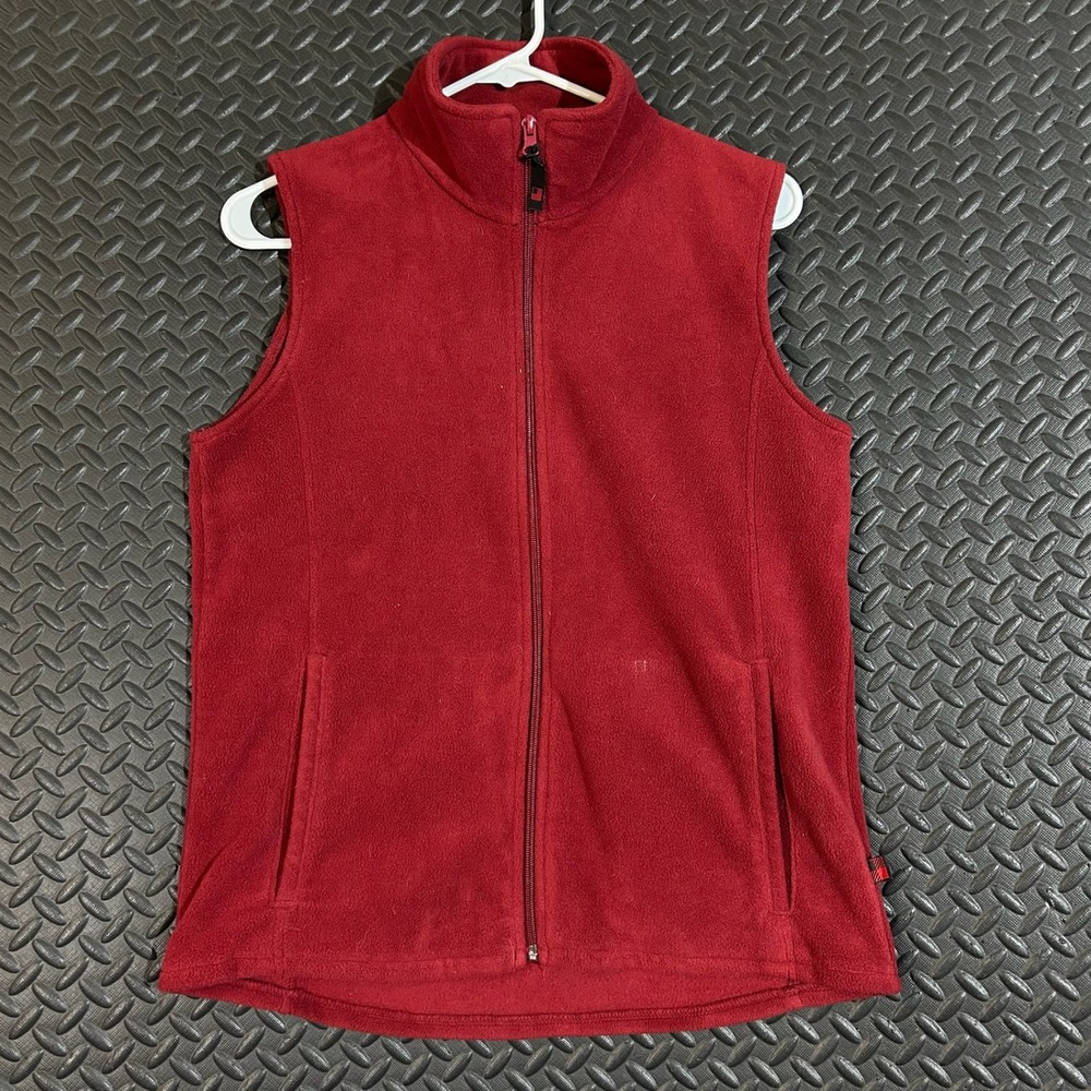 Woolrich Women's Ruby Red Fleece Sweater Vest Full Size‎ S Full Zip Up Pocket